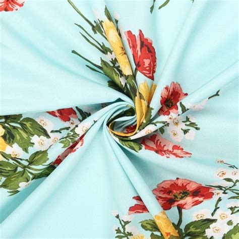 Electric Blue And Yellow Floral Pattern Digital Print American Crepe F ...