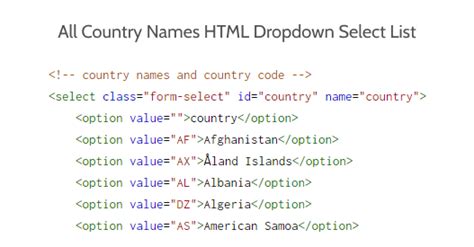 Image result for Code for Select a Country CSS and HTML