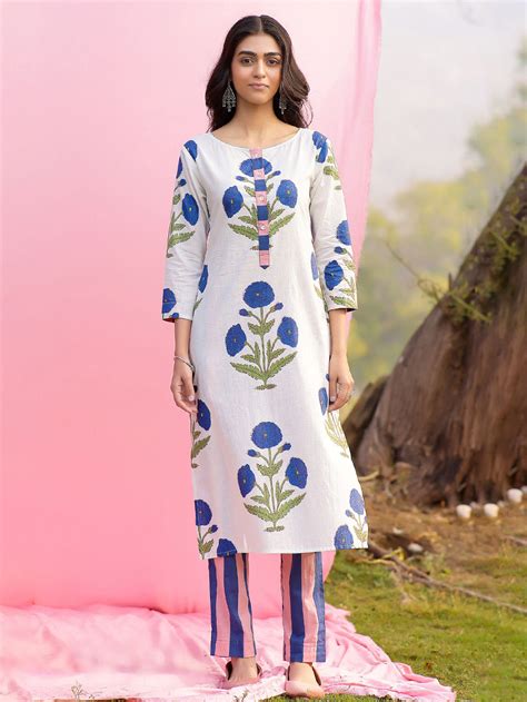 Pink Blue Striped Cotton Top with Skirt- Set of 2