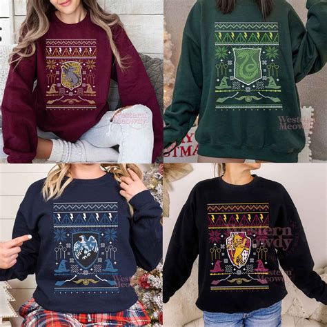 Hogwarts House Ugly Christmas Harry Potter Sweatshirt - Western Meowdy