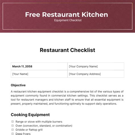 Restaurant Kitchen Equipment Checklist at Kari Gonzales blog