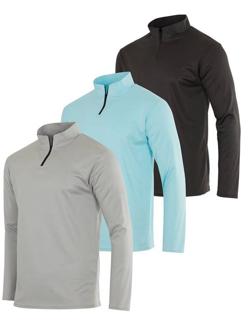 Real Essentials 3 Pack: Men's Mesh Long Sleeve Athletic Quarter Zip ...