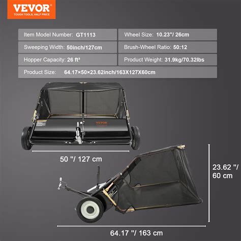 VEVOR Lawn Sweeper Tow Behind Leaf Yard Collector 50" 26 Cu. Ft ...