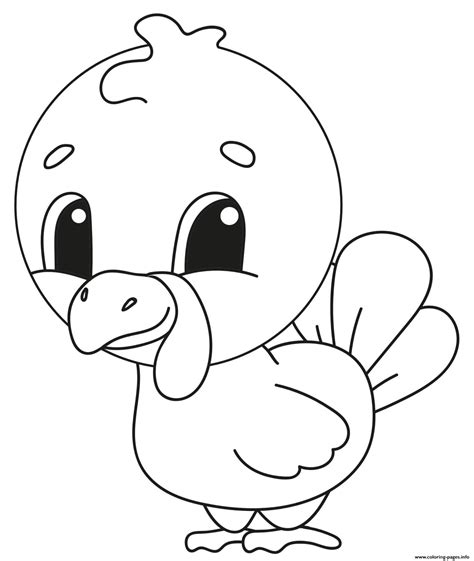 Turkey Cute Cartoon Baby Turkey Coloring page Printable