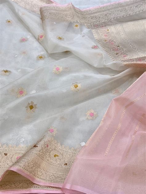 Handwoven Pure Banarasi Organza Silk Saree – HMR Handlooms