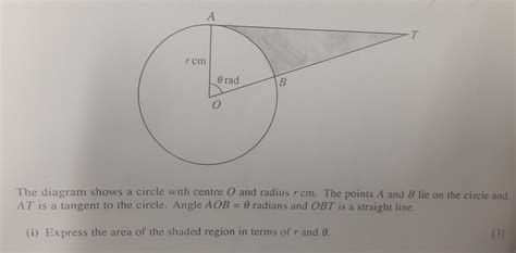 Solved: The diagram shows a circle with centre O and radius rcm. The ...