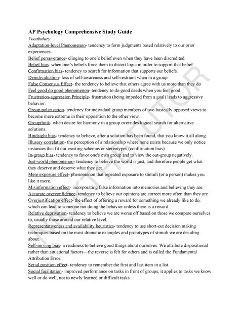 AP Psychology Study Guide - AP Psychology Comprehensive Study Guide ...