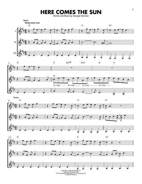 Here Comes The Sun by The Beatles Sheet Music for Guitar Ensemble at ...