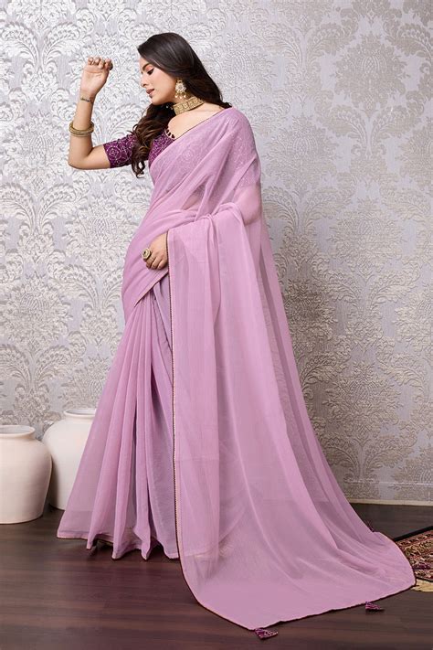 Buy Purple Chiffon Saree With Blouse Piece 61373 Online | Karagiri