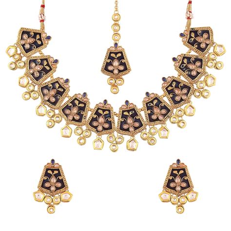 Buy I Jewels 18K Gold Plated Kundan Studded Meenakari Bridal Choker ...