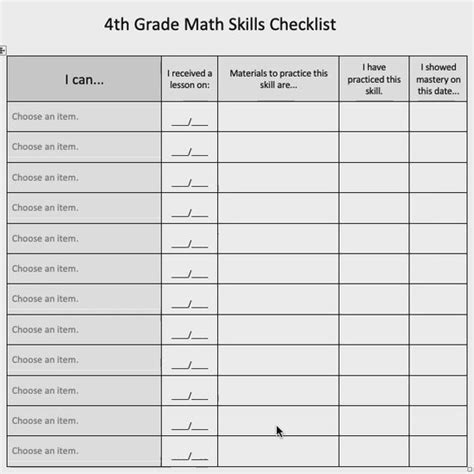 Image result for Math Skills Checklist