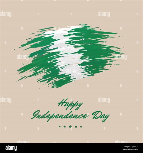 October 1, independence day nigeria, vector template. Nigerian flag painted brush strokes on ...