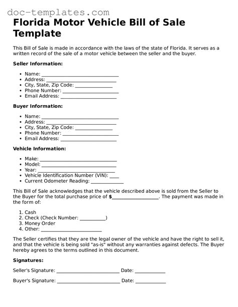 Free Florida Motor Vehicle Bill of Sale Forms - Printable Template