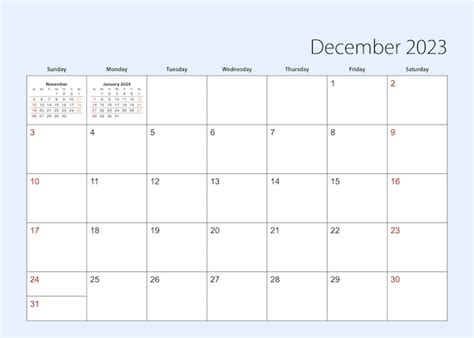 Planer kalendarza ściennego na grudzień 2023 Tydzień w języku ...