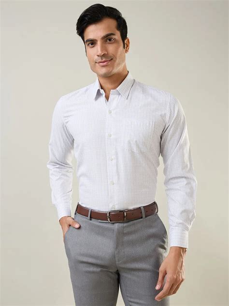 Mens Grey Checkered Regular Fit Formal Shirt – Tim Paris