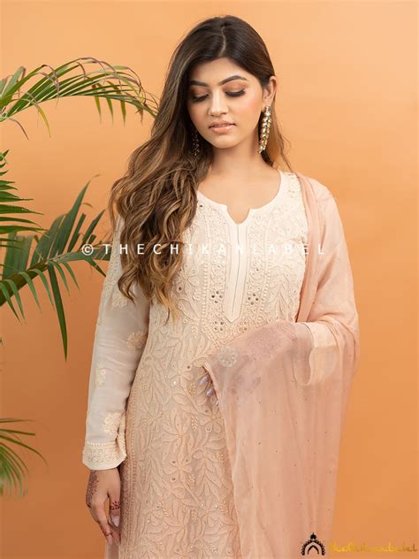 Beige Viscose Chikankari Set – Wedding & Festive Wear