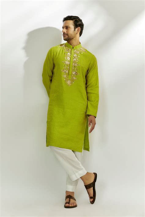 Nadima Saqib - Lime Green Chanderi Silk Embroidered Kurta - Elahe