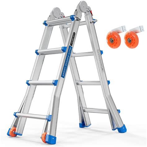 LUISLADDERS Ladder, A Frame 4 Step Ladder Telescoping Ladder, 17 Ft ...