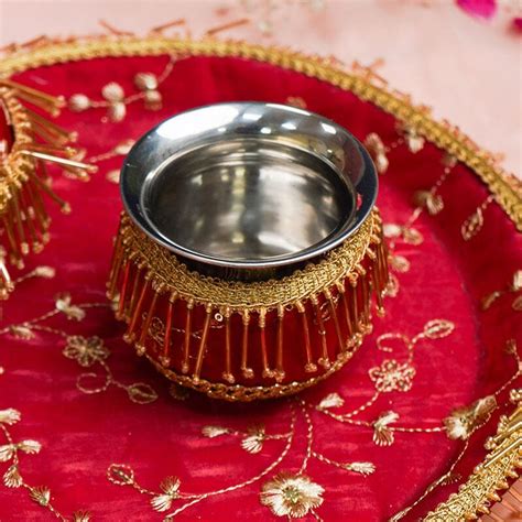 Buy Magenta Beaded Karwa Chauth Thali Set - Online in India - My Pooja Box