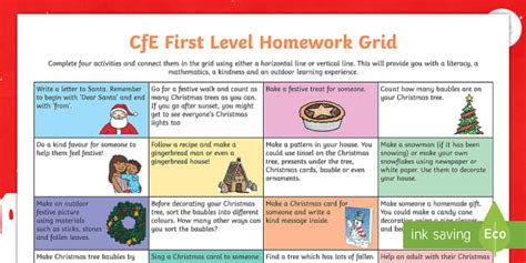 First Level Homework CfE Homework Grid (teacher made)