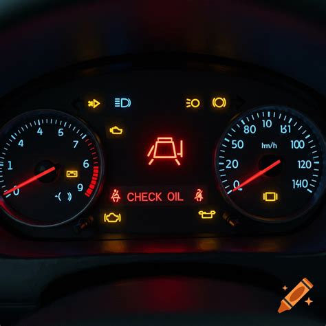 Car dashboard with blinking check oil light on Craiyon