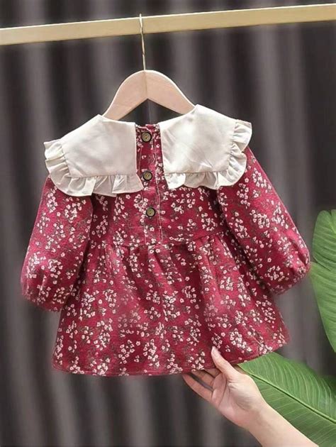 Vestido de manga longa fofo para meninas bebês com estampa floral ...