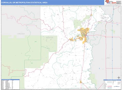 Corvallis, OR Metro Area Wall Map Basic Style by MarketMAPS - MapSales.com