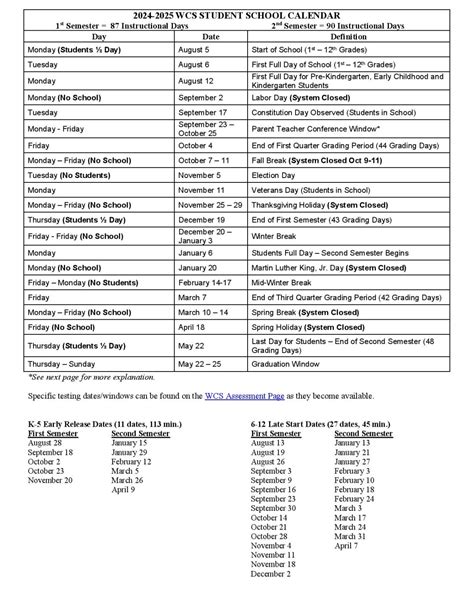 Williamson County Schools Calendar 2025 | WCS Holidays