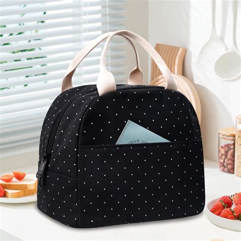 Inosoo Insulated Lunch Bag for Women, Fashion Black Lunch Box with ...