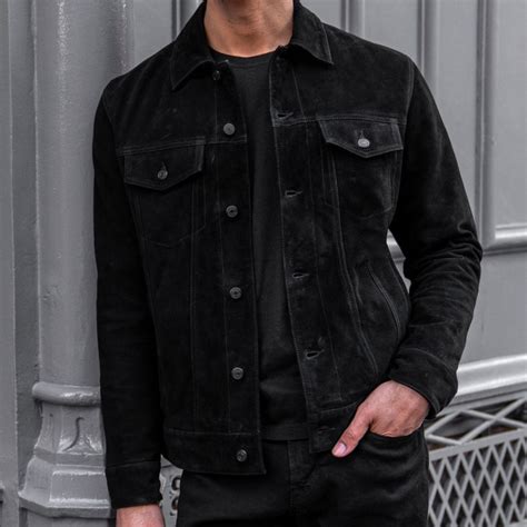 Men's Suede Trucker Jacket in Black - Thursday