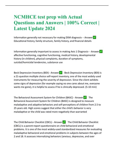 NCMHCE test prep with Actual Questions and Answers | 100% Correct ...