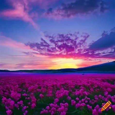 Colorful landscape with red, blue, purple, pink and green on Craiyon