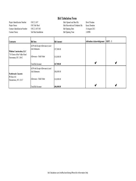 Fillable Online OSC.21.007.003 Bid Opening Form. OSC.21.007.003 Bid ...