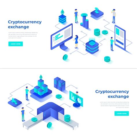 Cryptocurrency exchange and blockchain isometric compositions | Premium ...