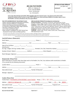 Fillable Online All Natural Cattle Affidavit JBS USA FIVE RIVERS Fax ...