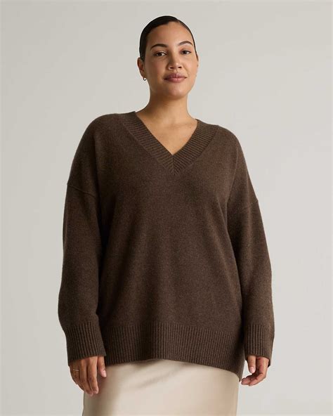 Mongolian Cashmere Oversized V-Neck Sweater in Brown