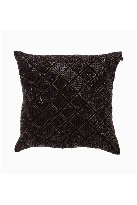 Nakul Sen Black Velvet Embroidered Cushion Cover With Filler Single Pc