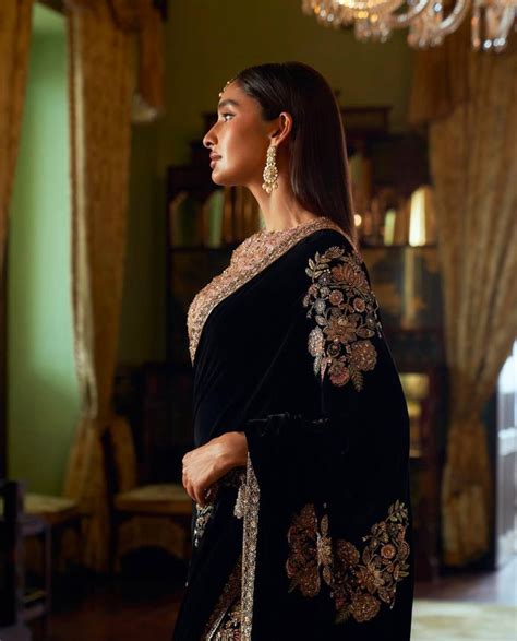 Black Stunning Velvet & Net Saree with Sequins & Dor