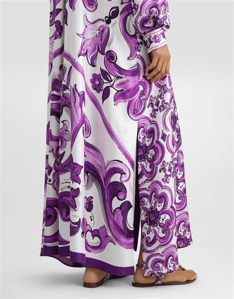 Majolica-print long twill shirt dress in Multicolor for Women | Dolce ...