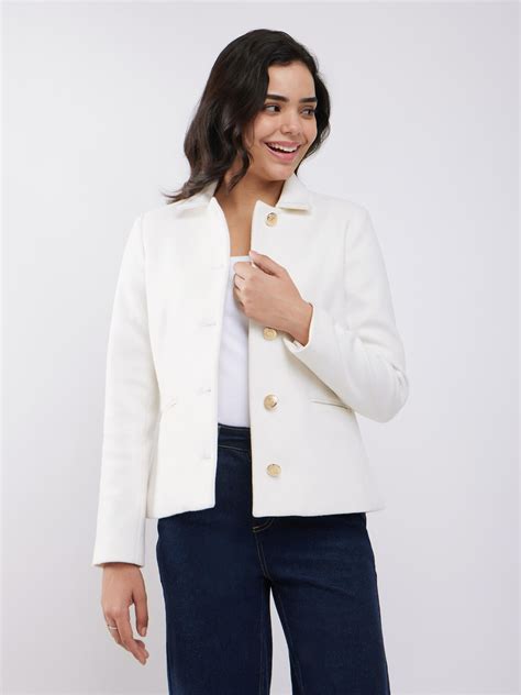 Buy Off White Spread Collar Short Jacket Online | FableStreet