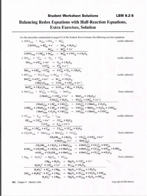 Balancing Redox Equations Worksheet Answers – Printable PDF Template