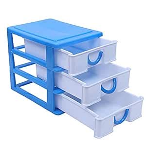 Kuber Industries Plastic Three Layer Drawer Storage Cabinet Box (Blue ...