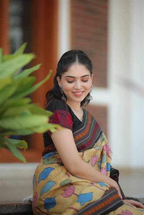 Vidarbha Tussar silk saree with Karvati kinar border and Phulkari hand ...