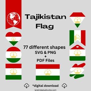 Tajikistan Flag Bundle 77 SVG & 77 PNG Printable Files for Ready to Use ...