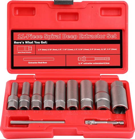 UYECOVE 11-Pcs Spiral Deep Bolt Extractor Set, Stripped Bolt Remover ...