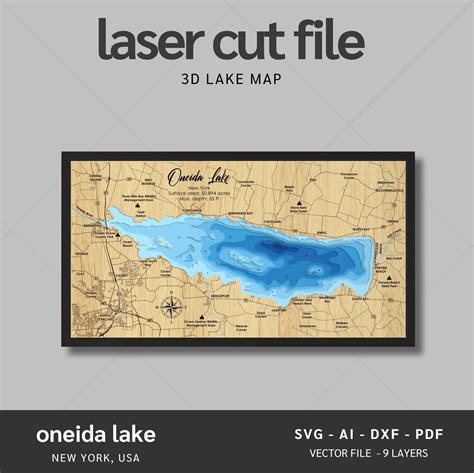 Oneida Lake, New York Laser Map Files - 9 Layers - Svg/Ai/Dxf/Pdf – Moc Tho LLC