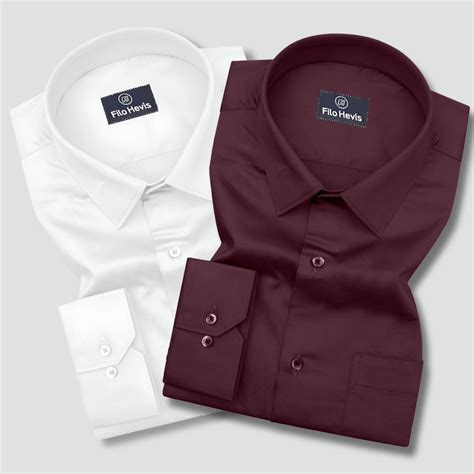 Combo of 2 Premium Cotton Formal Shirts – White & Wine | Single Pocket