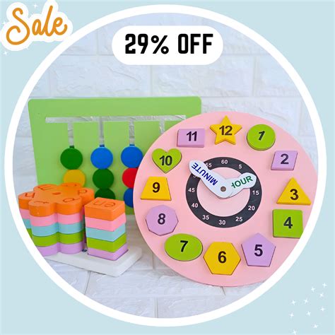 Wooden Logic game Toy, 3 Letter Words And Wooden Puzzle Clock Toy Combo ...