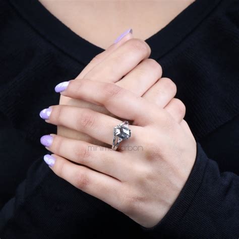 Hexagon Cut Salt and Pepper Diamond Engagement Ring – Minimal Carbon