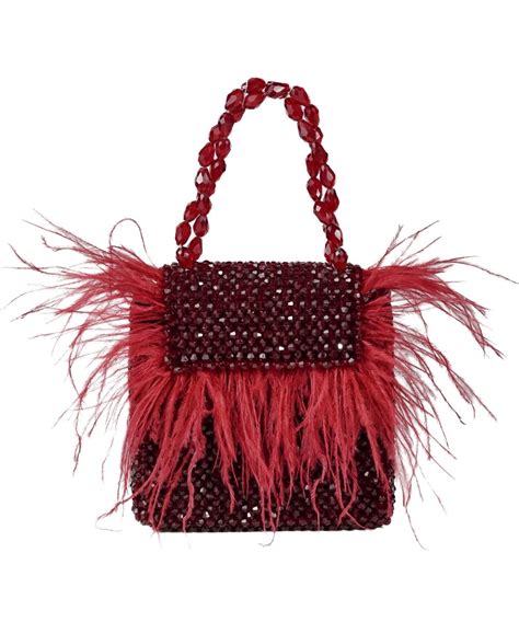 Natali Red Embellished Mini Bag With Feathers – House of Kosha
